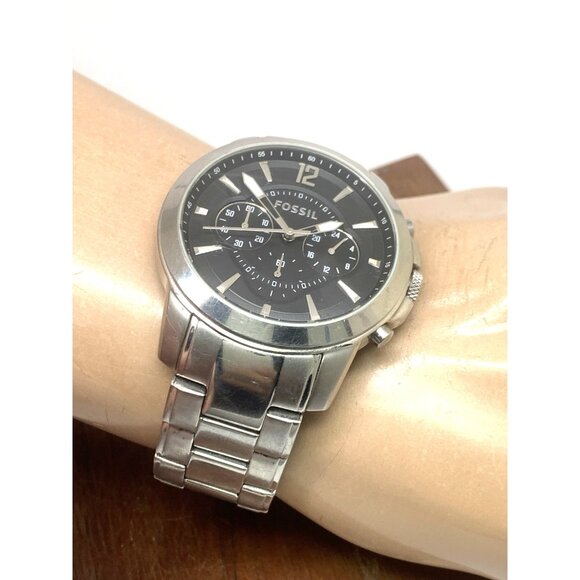 Fossil Men's Watch FS4532 Quartz Chronograph Black Dial Silver Steel 44mm USED - Picture 5 of 14
